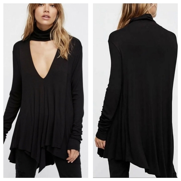 Free People Uptown Turtleneck Top Sz XS Black Long Sleeve Stretchy Whimsygoth - Picture 1 of 12